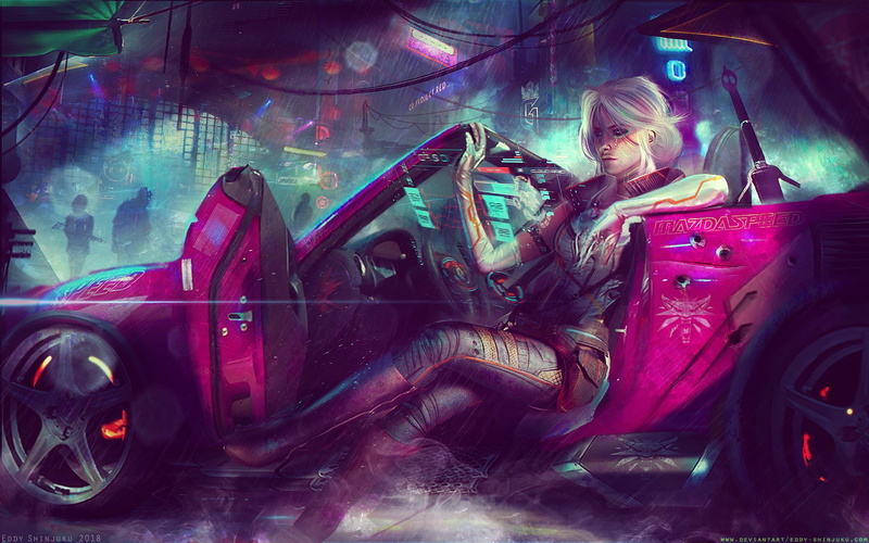 crossover, The Witcher, car, futuristic, artwork, 2K, Ciri, women, digital art