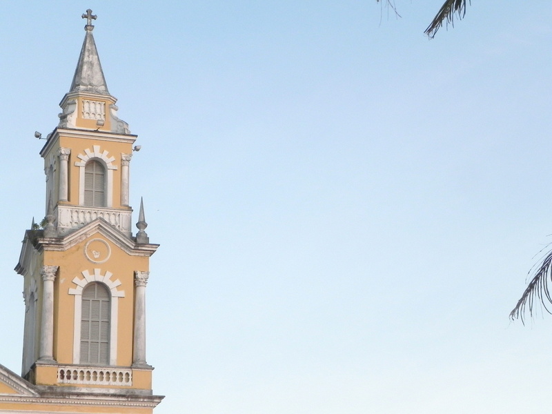 place of worship, nature, no people, outdoors, architecture, low angle view, tall - high, sky, spire, blue, brazil, spirituality, built structure, day