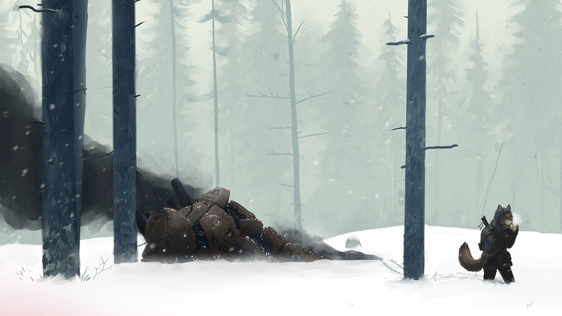 wood, smoking, robot, Anthro, winter, creature, mech, snow, forest, 1080P, furry