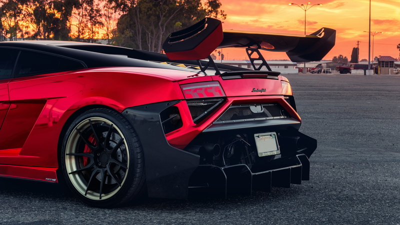 wheel, convertible, land vehicle, outdoors, lamborghini, 4K, red, transportation, stationary, car, nature, motor vehicle, sunset, day, mode of transportation