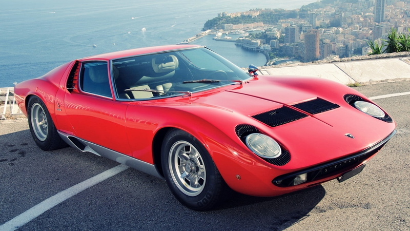 transportation, street, city, mode of transportation, 1080P, c, vintage car, sunlight, oupe, motor vehicle, no people, convertible, day, Miura, Lamborghini
