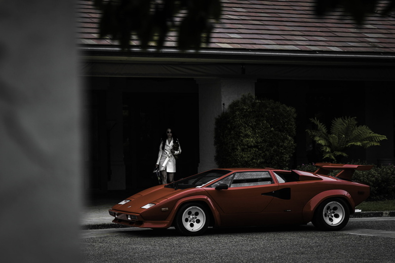 house, countach, red, dog, Lamborghini, girl, 1080P