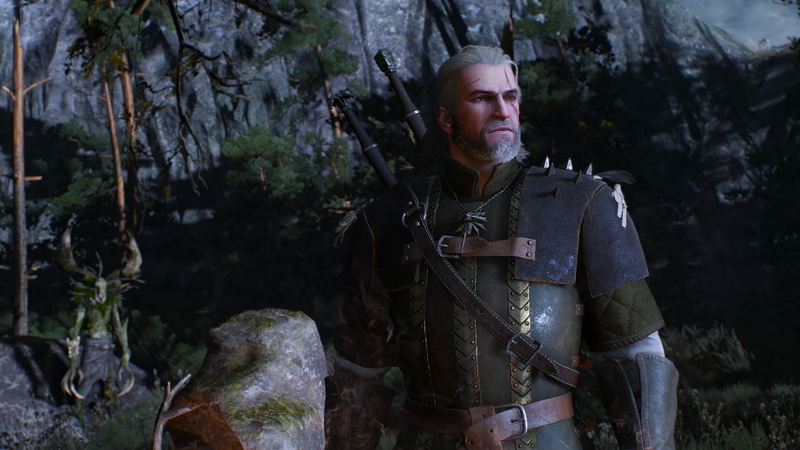 black, Geralt of Rivia, holding, tool, real people, plant, forest, males, land, mature men, weapon, day, portrait, The Witcher 3: Wild Hunt, hunter, men