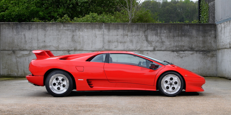 luxury, side view, speed, personal land vehicle, car, wheel, racecar, motor vehicle, concrete, sports car, day, success, Lamborghini Diablo, convertible