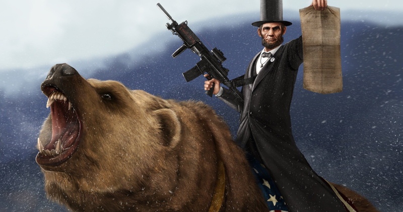 assault rifle, Grizzly bear, 4K, DeviantArt, Abraham Lincoln, SharpWriter