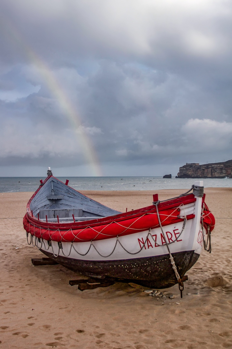 nazaré, water, mode of transportation, tranquil scene, 5K, sky, land, boat, nautical vessel, cloud, windmill gard, nature, portugal, moored, beach, transportation