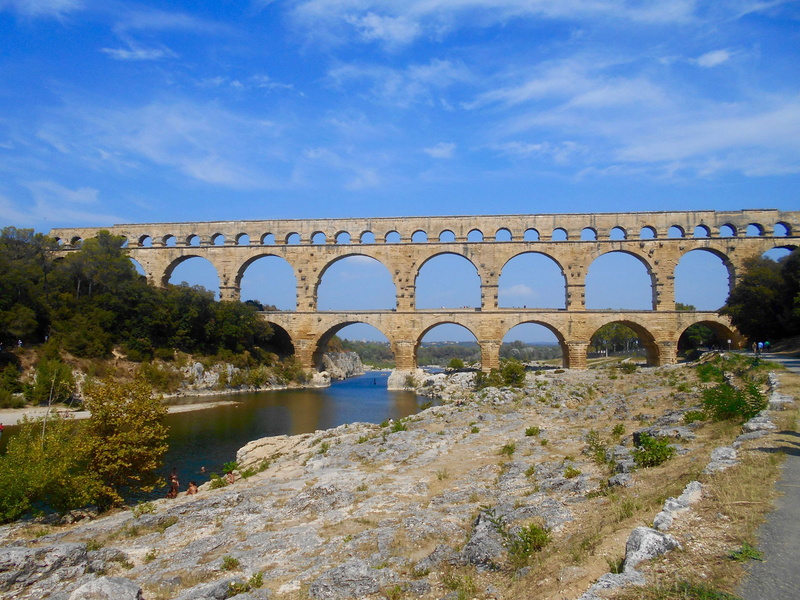 4K, transportation, cloud - sky, water, arch, heritage, aquaduct, nimes, arch bridge, nature, architecture, france, bridge - man made structure, no people