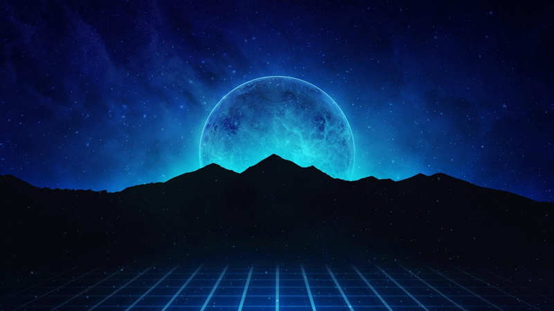 luminos, silhouette, blue, black, fantasy, luna, moon, Blue moon, synthpop, 1080P