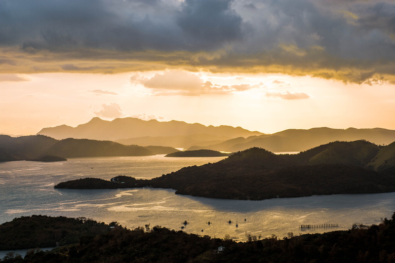 yellow, sunshine, dramatic sky, sunrise, sunlight, horizon, orange, outdoors, mountain, 5K, palawan, tranquil scene, coron, skyline, idyllic, reflection