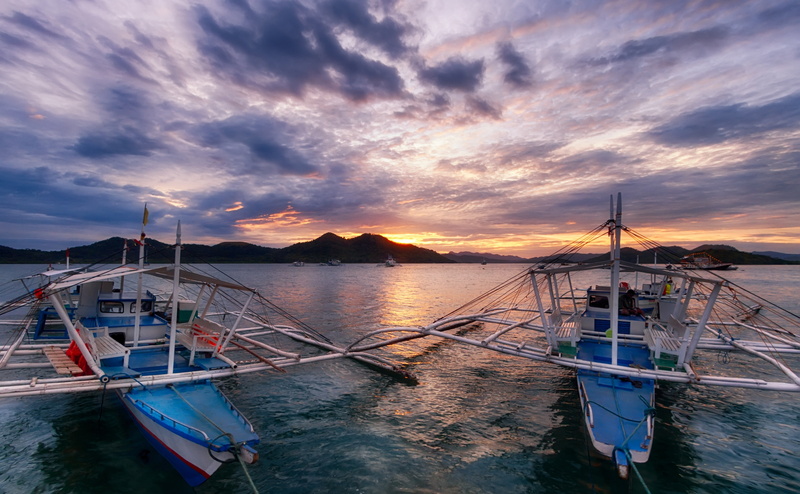 transportation, beauty in nature, twins, sea, no people, 4K, nature, palawan, beach, sky, Travel, luzon, coron, moored, cloud - sky, banca, philippines