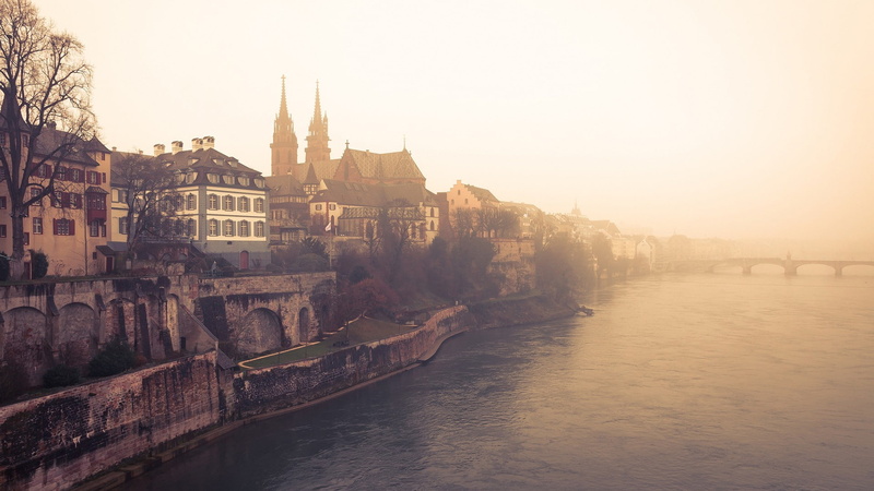 cityscape, mist, Switzerland, basel, church, 1080P