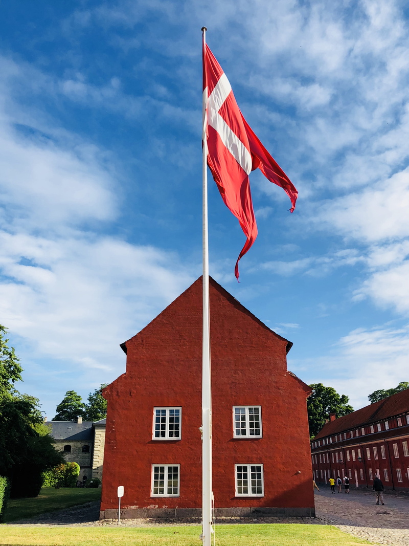 danish flag, pride, tree, cloud - sky, wind, red, low angle view, window, flag, building exterior, nature, no people, independence, national icon, 4K