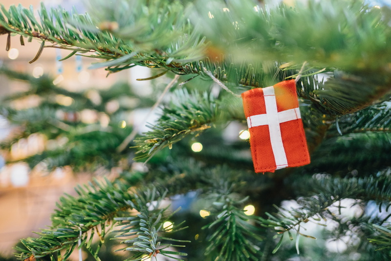 holiday - event, christmas tree, hanging, selective focus, event, danish, green color, winter, nature, stilleben, plant, close-up, flag, copenhagen