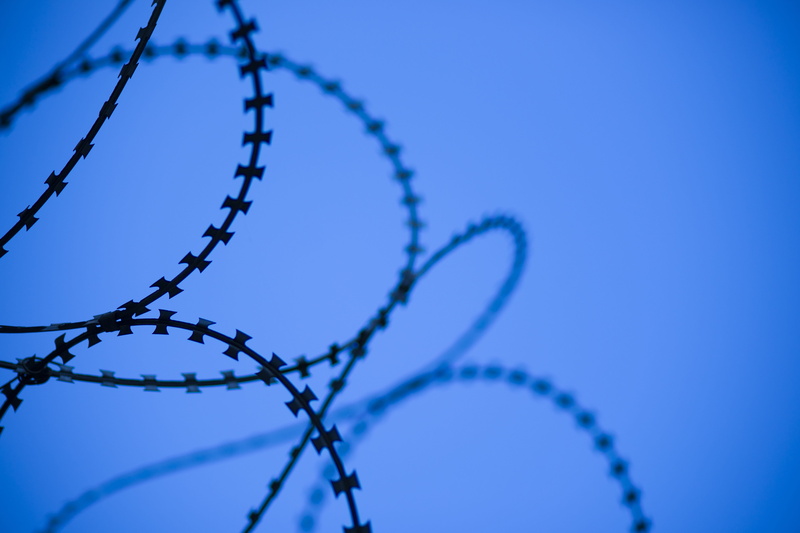 close-up, background, Razor, backgrounds, digital, razor wire, Barbed Wire, detail, 5K, sharp, vivid color, barrier, macro, blue, boundary, beautiful