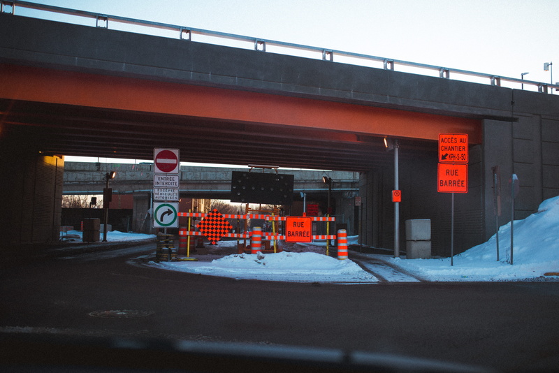 road sign, transportation, industry, canada, construction, traffic, signs, no people, built structure, nature, montreal, building exterior, 5K, street