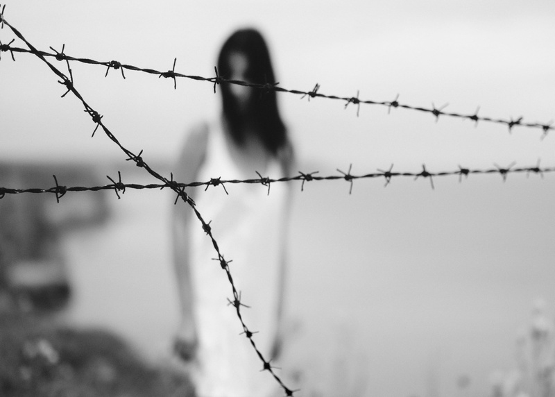 one, boundary, barbed Wire, security System, dress, standing, metal, danger, barbed, sky, black And White, 2K, sharp, forbidden, outdoors, shore, ocean