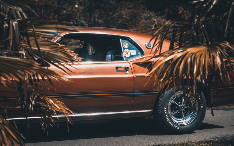 coupe, parking, brown, mode of transportation, street, side view, day, orange color, chrome, travel, speed, outdoors, vintage car, old-fashioned, 720P