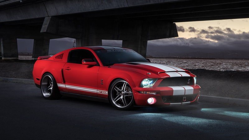 muscle car, built structure, water, 4K, mode of transportation, wealth, red car, convertible, sports car, nature, ford mustang shelby gt 500, cloud - sky
