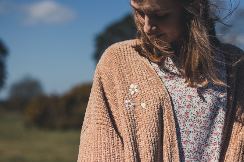 beautiful, person, blouse, looking down, focus on foreground, pretty, brown, teenager, cardigan, warm clothing, standing, day, women, portrait, brown hair