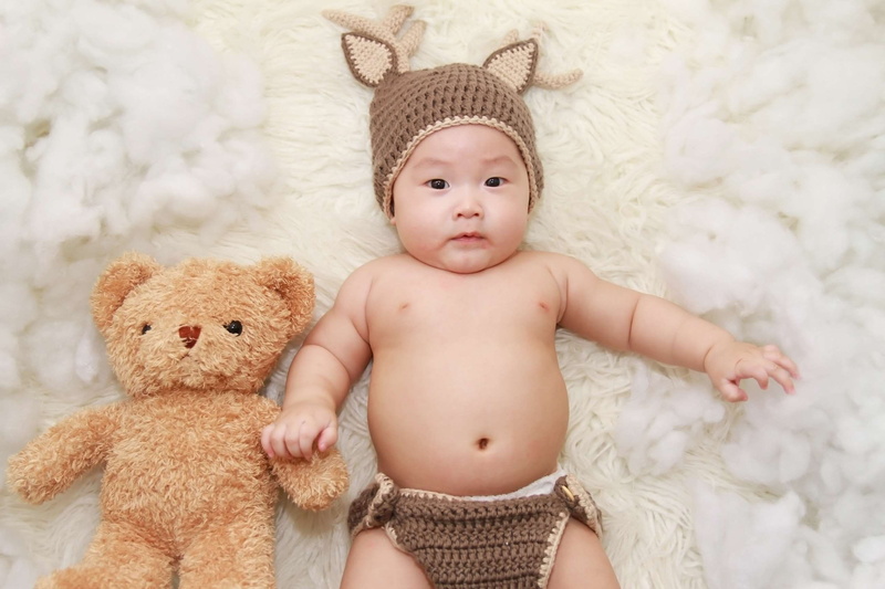 cotton, fluffy, baby, little, boy, newborn, cute, clothing, front view, shirtless, teddy bear, one person, babyhood, young, innocence, toy, toddler, portrait