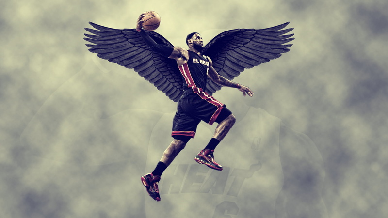 basketball, wings, sky, lebron James, miami heat, 1080P