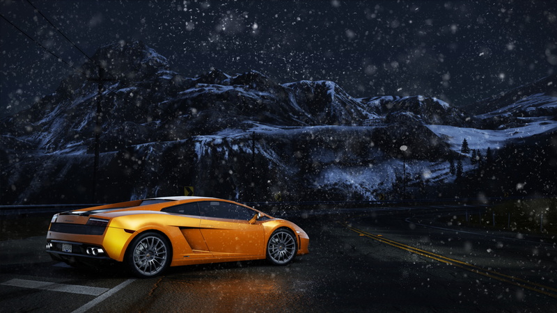 coupe, yellow taxi, Lamborghini, mountain, yellow, mountains, cold temperature, orange, nature, transportation, taxi, night, winter, car, Gallardo, road
