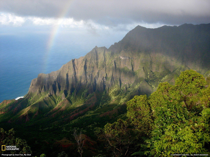 national, water, landscapes, mountains, android, 720P, rainbows, geographic, trees, ocean