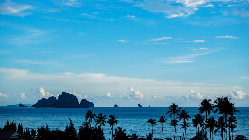 scenics - nature, island, beauty in nature, krabi, nature, line, sky, large, day, tranquility, blue, tropical, near, idyllic, water, land, palm, horizon over water