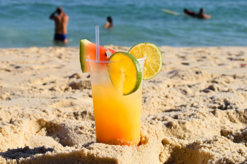 food and drink, food, travel, vacation, outdoors, beach, water, refreshment, caipirinha, tropical drink, sea, fruit, focus on foreground, slice, freshness