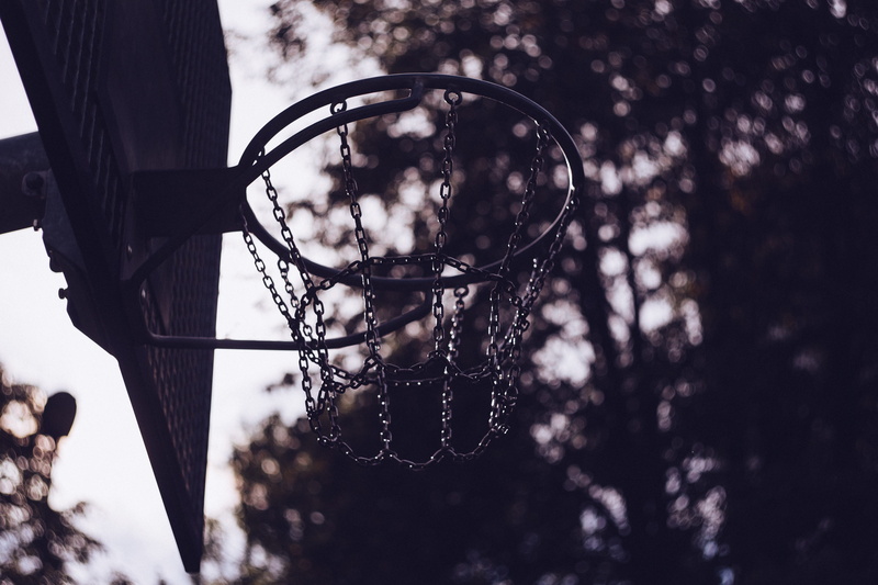 architecture, basketball hoop, ball, selective focus, circle, court, city, metal, basketball, close-up, sport, dark, heavy, 4K, nature, outdoors, backboard