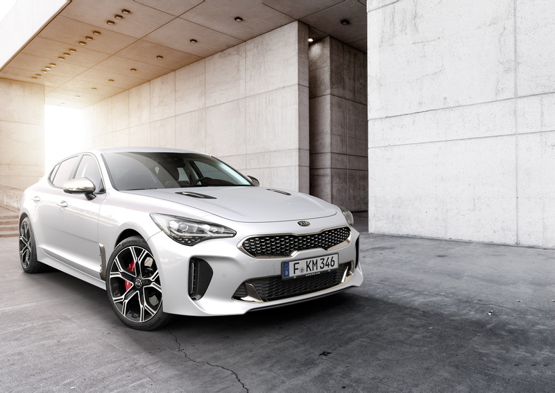 luxury, wealth, mode of transportation, transportation, white color, wall - building feature, Kia Stinger. GT, architectural column, 4K, front, illuminated