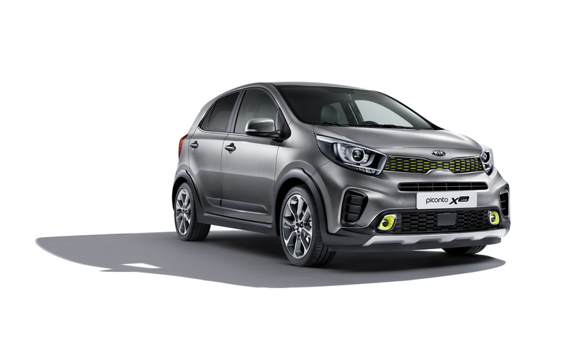 Kia Picanto X-Line, white background, cut out, gray, technology, copy space, metal, sports car, wheel, mode of transportation, car, 8K, close-up, fuel and power generation