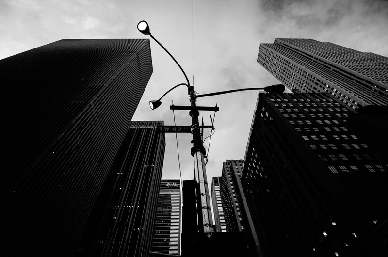 manhattan - New York City, travel destinations, black And White, cityscape, office building exterior, building Exterior, cloud - sky, grayscale, directly below