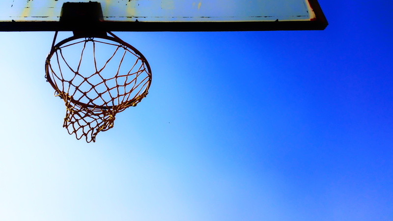 ball, day, metal, directly below, clouds, Basketball Hoop, net, rim, glass, no people, basketball - sport, 4K, nature, sport, blue, outdoors, high, sky