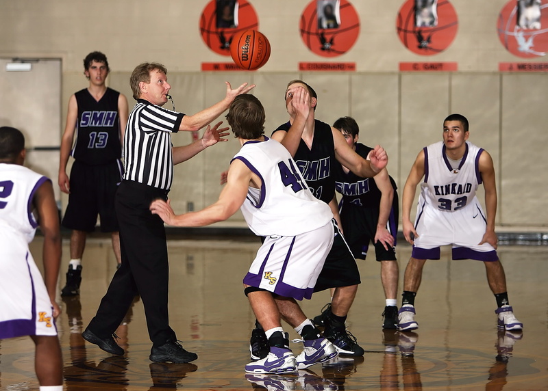 basketball uniform, game, youth, teamwork, group of people, standing, people, court, jump ball, 2K, referee, stripes, challenge, male, basketball court