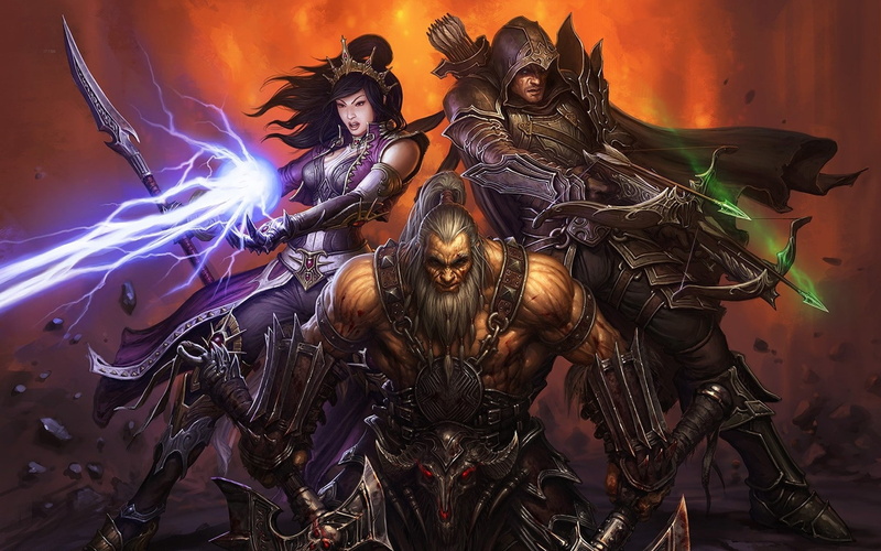 games, barbarian, axe, demon, fantasy, art, weapons, Mage, armor, video, abstract, 1080P, blood, hunter, en, wall, blizzard, hd