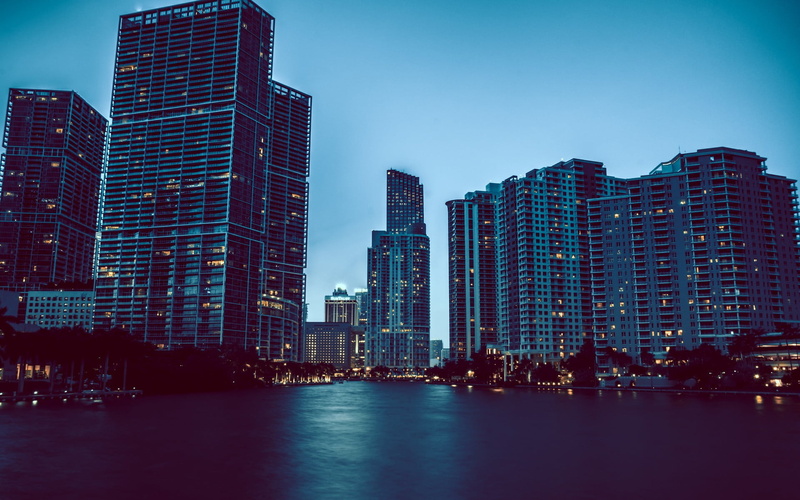 urban Skyline, urban Scene, Miami, dusk, river, landscape, water, waterfront, building Exterior, building, city, tall - high, skyscraper, nature, tower