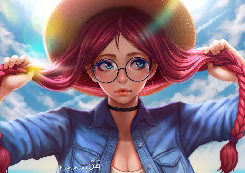 portrait, dyed hair, beauty, beautiful woman, one person, headshot, redhead, front view, women, adult, young women, day, 1080P, fashion, glasses, blue eyes