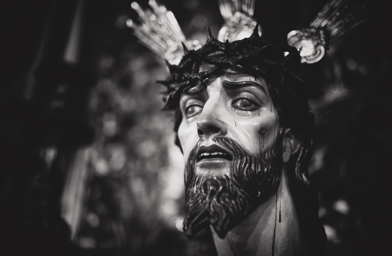 young adult, adult, human face, men, beard, representation, god, mid adult men, crucifixion, statue, grayscale, pain, christ, black and white, holy, costume