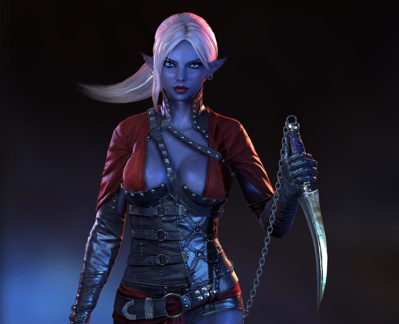 Dark, Elf, Dagger, Woman Warrior, Fantasy, Women Warrior, 1080P