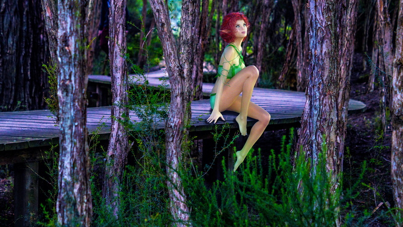 Fee, 4K, grass, beauty, land, nature, wood - material, wild, day, fairy tales, Fantasy, sitting, forest, woman, woodland, girl, science-ficton, in the