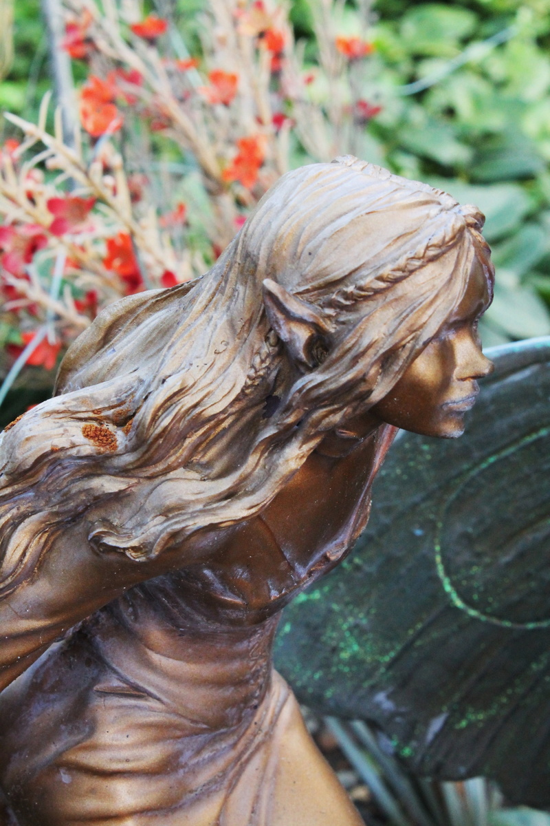 religious, girl, human representation, brown, flower, sculpture, figure, art and craft, looking, young, fairy, statue, no people, nature, woman, fae, magical