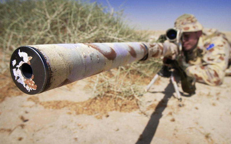 rifle, conflict, sunlight, focus on foreground, Marksman, aiming, fighting, black, weapon, brown, government, Australian, land, nature, war, one person