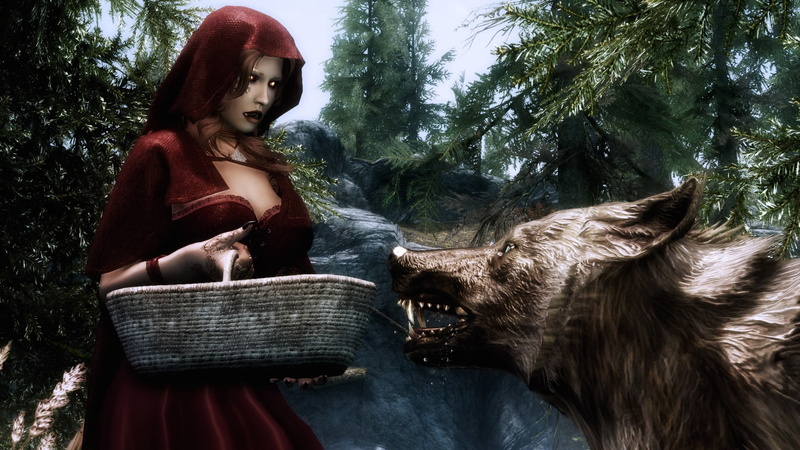 real people, outdoors, day, Little Red Riding Hood, 1080P, plant, young adult, women, three quarter length, The Elder Scrolls V: Skyrim, leisure activity