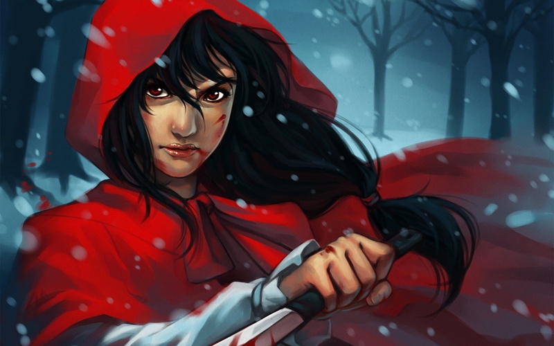 hd, 1080P, red, little, riding, drawing, hood, digital/artwork