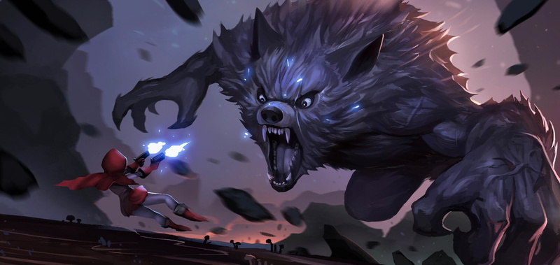 720P, fantasy art, Red Riding Hood, wolf
