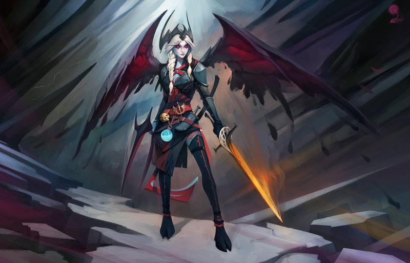 Dota, DotA 2, 1080P, Wings, White Hair, Braid, Angel Warrior, Sword, Vengeful Spirit (DotA 2)