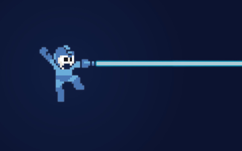 minimalism, Mega Man, 1080P, blue background, Capcom, pixel art, pixelated, superhero, video games, 8-bit, pixels, retro games