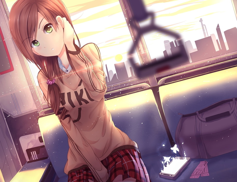 sunset, train, car, riki to, girl, art, 1080P, original