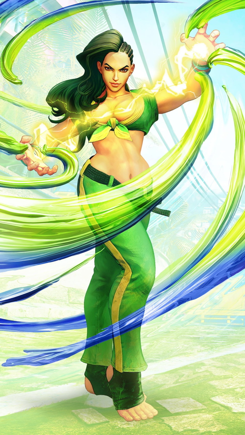 1080P, multi colored, mage, laura, v, dancing, Street Fighter, clothing, illustration, portrait, adult, street, full length, green color, females, fighter